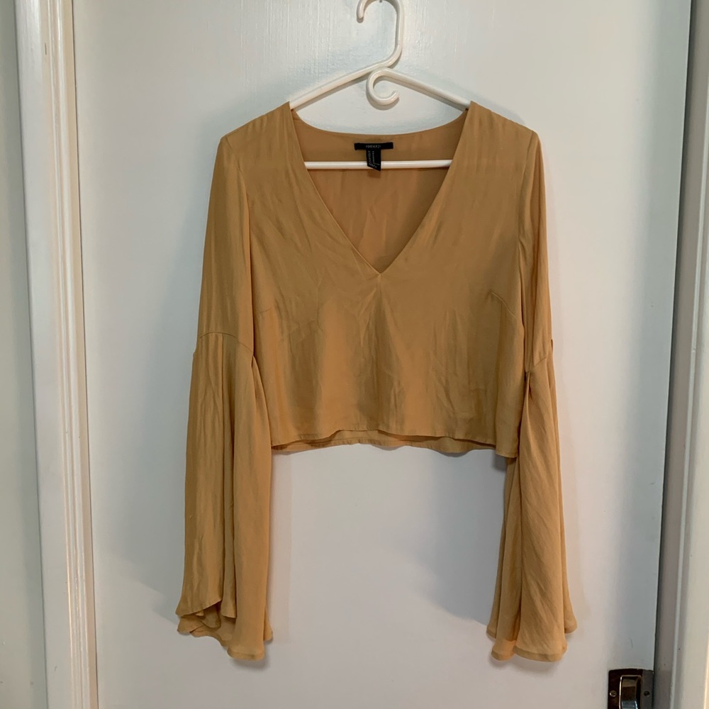 Bell Sleeve Cropped Top Yellow Medium